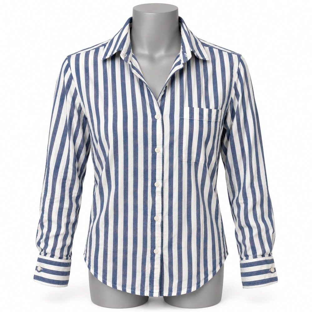 Aerie Blue White Striped Button Down Shirt Long Sleeve Pocket Top Womens XS